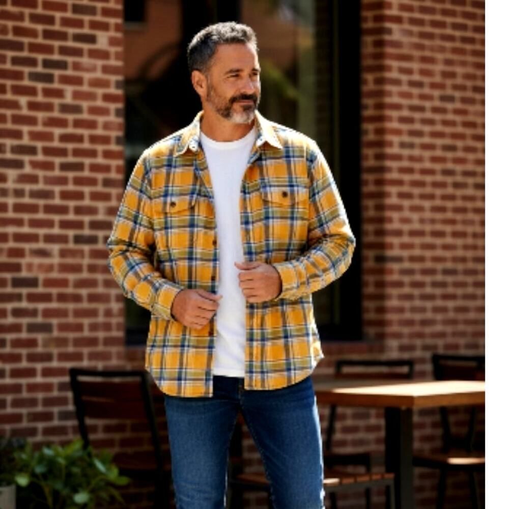 L.L. Bean Men's Yellow & Blue Plaid Shirt - Size: Small